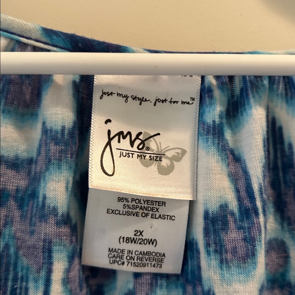 JMS Just My Size Blue Floral Patterned Sleeveless Summer Dress size 2X(18W/20W) - Picture 6 of 9